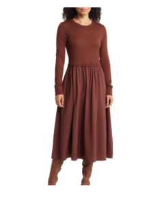 Image of sale on Mixed Media Long Sleeve Midi Dress