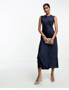 Image of sale on Satin Midi Dress in Navy