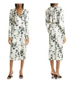 Image of sale on Long Sleeve Floral Print Wrap Midi Dress