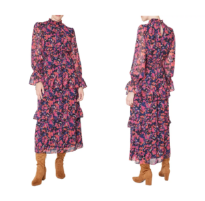 Image of sale on Print Smocked Mock Neck Long Sleeve Maxi Dress