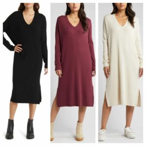 Image of sale on Long Sleeve Rib Sweater Dress