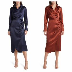 Image of sale on Long Sleeve Satin Shirtdress