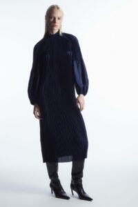Image of sale on Oversized Pleated High-neck Maxi Dress