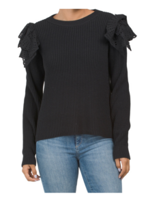Image of sale on Eyelet Trimmed Crew Neck Sweater