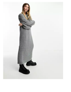 Image of sale on Monki Textured Knit Oversized Midi Sweater Dress in Gray
