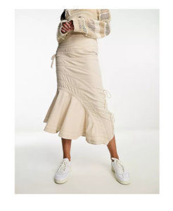 Image of sale on Reclaimed Vintage Parachute Cargo Maxi Skirt in Stone