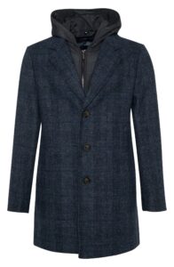 Image of sale on Navy Plaid Hooded Notch Lapel Coat