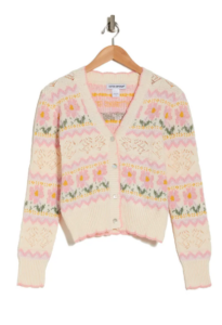 Image of sale on Pointelle Flower Cardigan Sweater