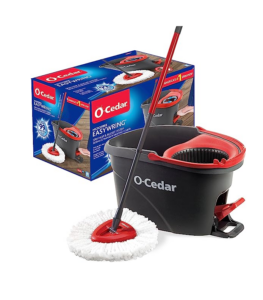 Image of sale on O-cedar Easywring Microfiber Spin Mop, Bucket Floor Cleaning System, Red, Gray