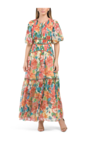 Image of sale on Floral Gown with Beaded Seam Detail