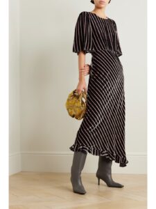 Image of sale on Vida Asymmetric Striped Velvet-jacquard Midi Dress
