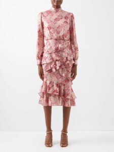Image of sale on Isa Star-fil Coupé Ruffled Silk Midi Dress