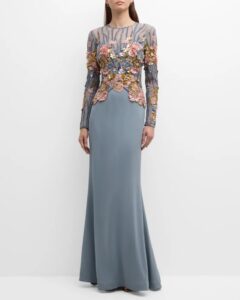 Image of sale on Embroidered Tulle Gown with Floral Detail