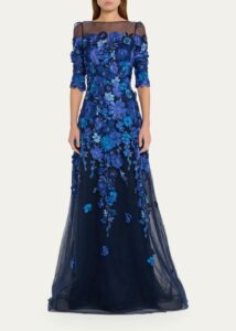 Image of sale on Floral-embroidered Puff-sleeve Tulle Gown