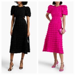 Image of sale on Cherie Amour Cutout Fringed Tulle Midi Dress