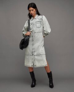 Image of sale on Ava Washed Denim Midi Shirt Dress