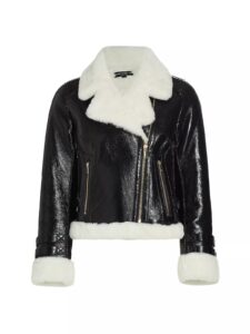Image of sale on Dion Faux Shearling-trimmed Moto Jacket