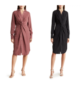 Image of sale on Long Sleeve Twist Front Shirtdress