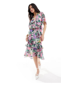Image of sale on Ruffle Hem Midi Dress in Multi