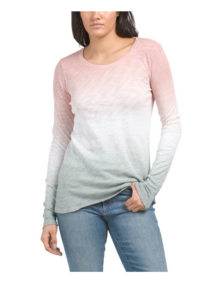 Image of sale on Slub Long Sleeve Destroyed Stripe Treatment Top