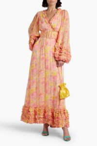 Image of sale on Ruffled Floral-print Georgette Maxi Wrap Dress