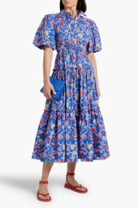 Image of sale on Tiered Printed Cotton-blend Poplin Shirt Dress