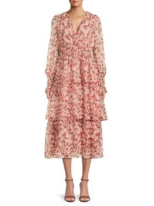 Image of sale on Floral Flounce Tiered Midi Dress