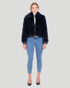 Image of sale on Shearling Lamb Bomber Jacket with Patent Leather Trim
