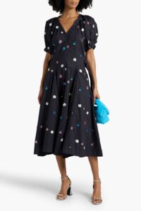 Image of sale on Embellished Embroidered Cotton-poplin Midi Dress