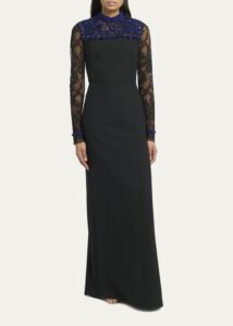 Image of sale on Beaded Lace Long-sleeve Column Gown