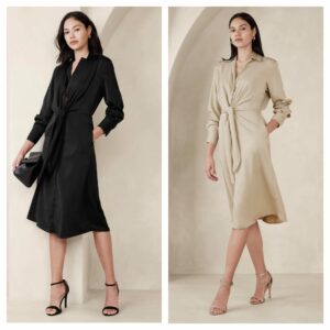 Image of sale on Satin Tie-front Midi Shirtdress