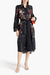 Image of sale on Crystal-embellished Printed Silk-twill Midi Shirt Dress