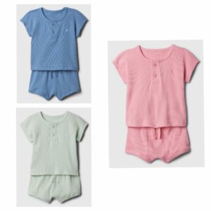 Image of sale on Baby Ribbed Henley Two-piece Outfit Set