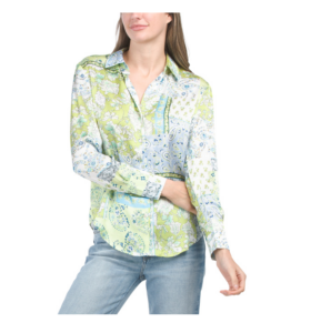 Image of sale on Long Sleeve Woven Satin Effect Button Down Shirt