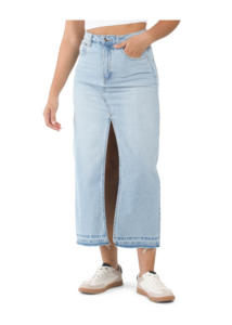 Image of sale on Raw Hem Denim Midi Skirt
