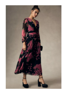 Image of sale on Long-sleeve V-neck Floral Midi Dress