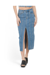 Image of sale on Denim Seamed Front Slit Midi Skirt