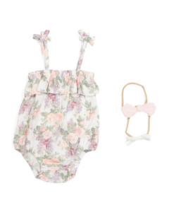 Image of sale on Newborn Girl Ruffle Romper and Headbands