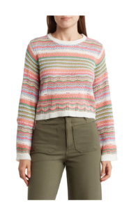 Image of sale on Stripe Pointelle Crop Sweater