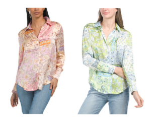 Image of sale on Long Sleeve Woven Satin Effect Button Down Shirt