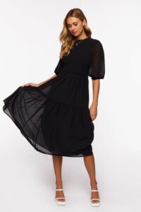 Image of sale on Smocked Chiffon Peasant-sleeve Dress