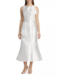 Image of sale on Asha Dress Flower Appliqué Sateen Midi-dress