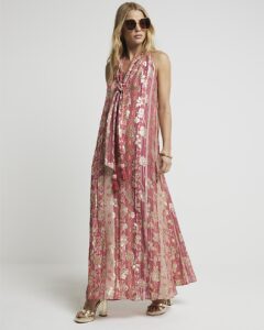 Image of sale on Red Floral Glitter Slip Maxi Dress