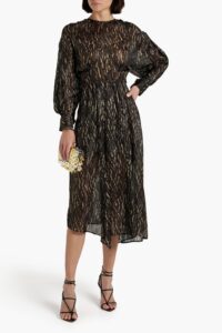 Image of sale on Ansen Metallic Printed Silk-blend Jacquard Midi Dress