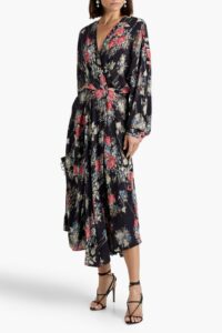 Image of sale on Aleyna Wrap-effect Floral-print Satin Midi Dress