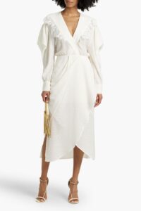 Image of sale on Dily Wrap-effect Crochet-trimmed Crepon Midi Dress