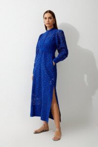 Image of sale on Cotton Broderie Woven Tie Waist Maxi Dress