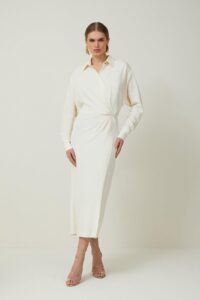 Image of sale on Viscose Crepe Long Sleeve Woven Midi Shirt Dress