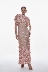 Image of sale on Petite Crystal Applique Angel Sleeve Woven Midaxi Dress