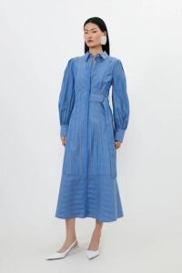 Image of sale on Cotton Stripe Belted Woven Midaxi Dress